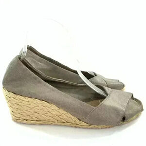 Lauren Ralph Lauren womens espadrilles size 9 Cecilia gray peep toe wedges